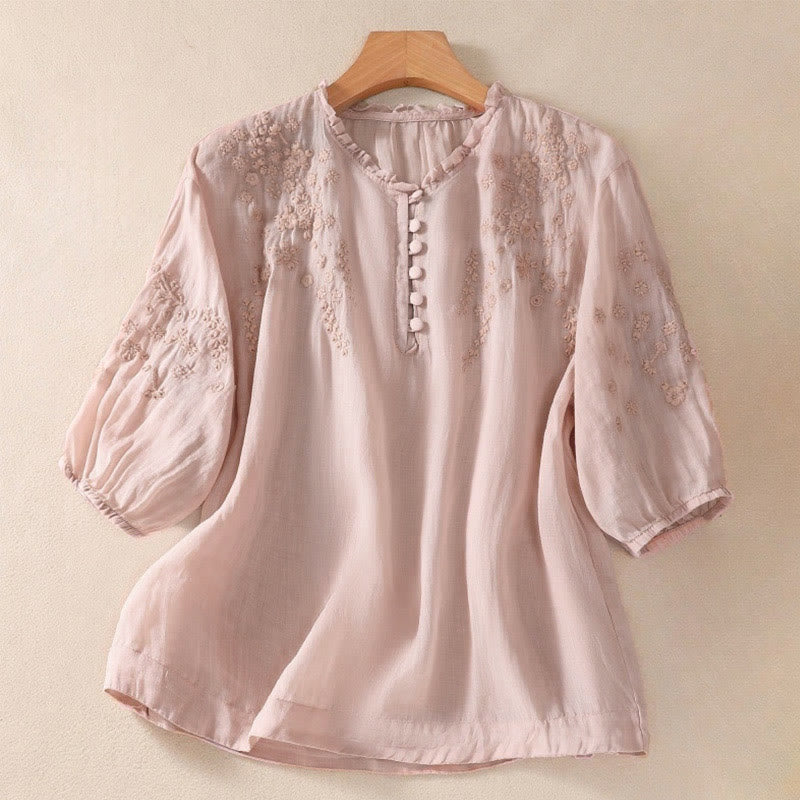 Tactile Embroidered Puff-Sleeve Meditation Shirt
