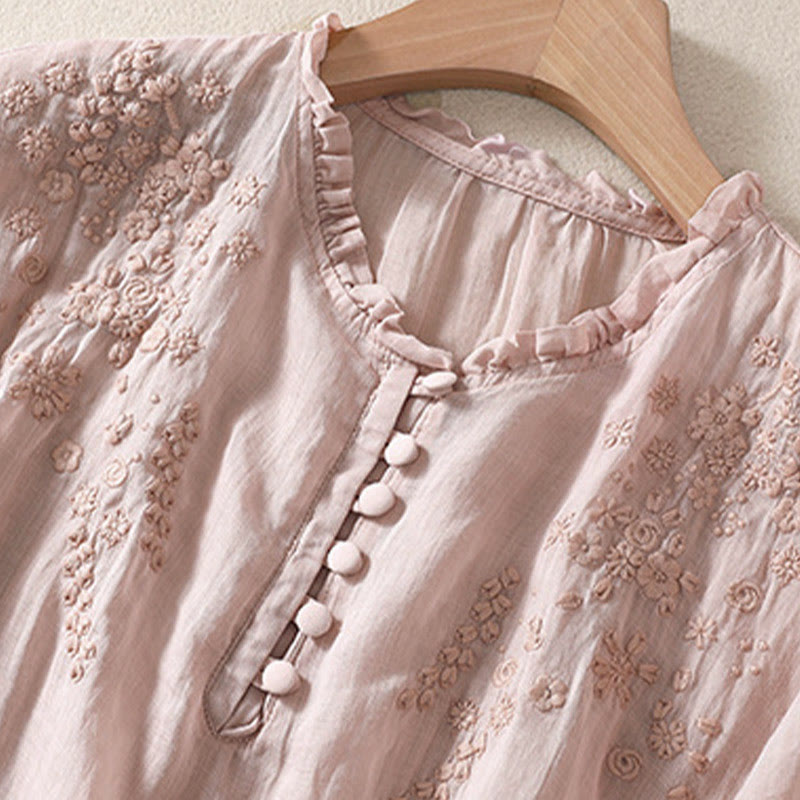 Tactile Embroidered Puff-Sleeve Meditation Shirt
