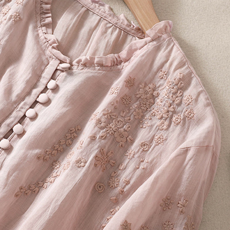 Tactile Embroidered Puff-Sleeve Meditation Shirt