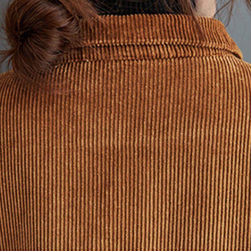 Plain Buttons Long Sleeve Women's Cotton Corduroy Fleece-Lined Coat With Pockets