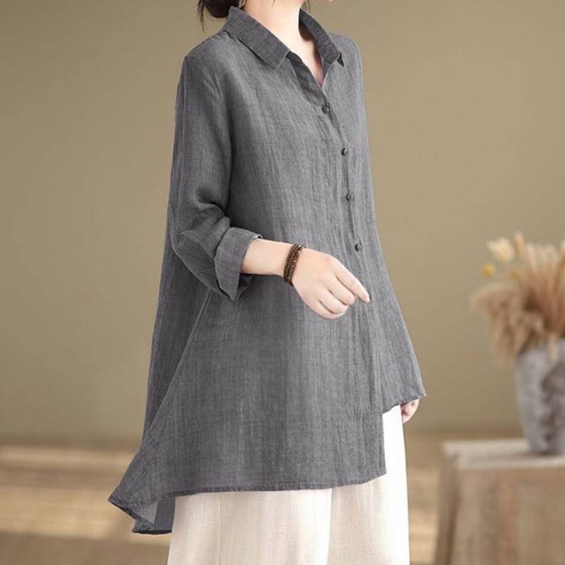 Tactile Cotton Asymmetric Button Grounding Shirt