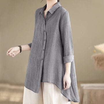 Tactile Cotton Asymmetric Button Grounding Shirt
