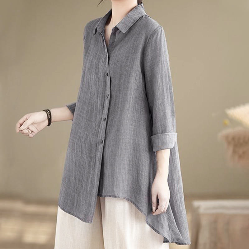 Tactile Cotton Asymmetric Button Grounding Shirt