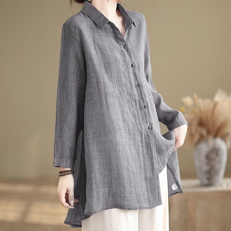 Tactile Cotton Asymmetric Button Grounding Shirt