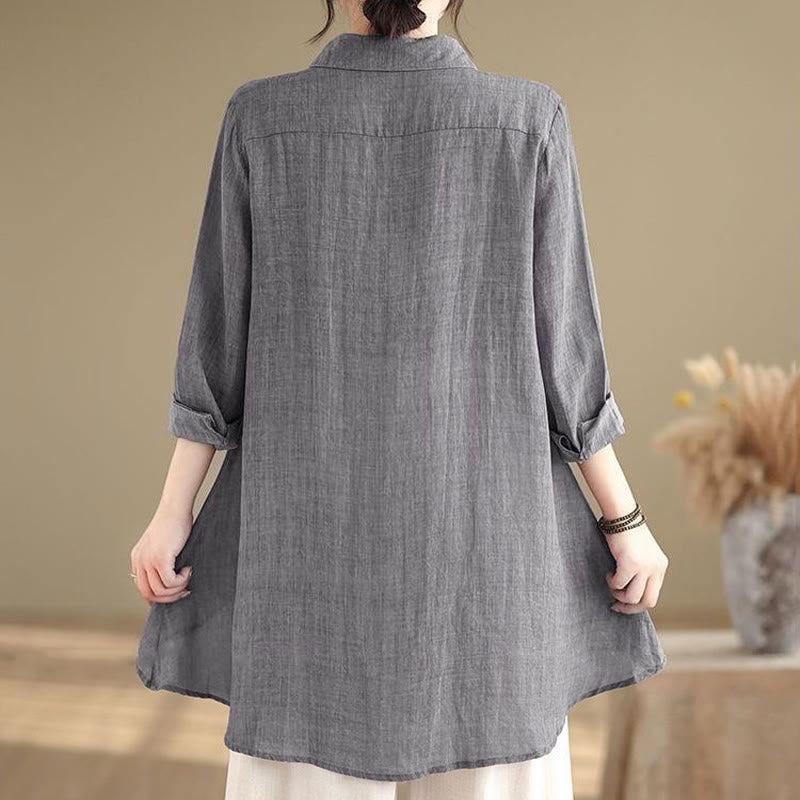 Tactile Cotton Asymmetric Button Grounding Shirt