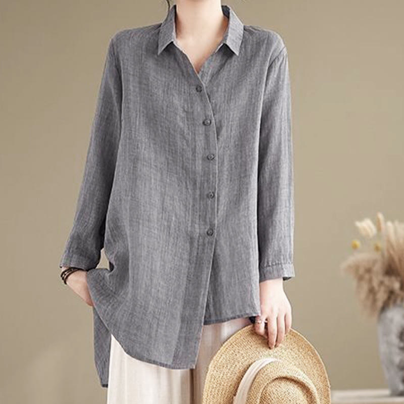 Tactile Cotton Asymmetric Button Grounding Shirt