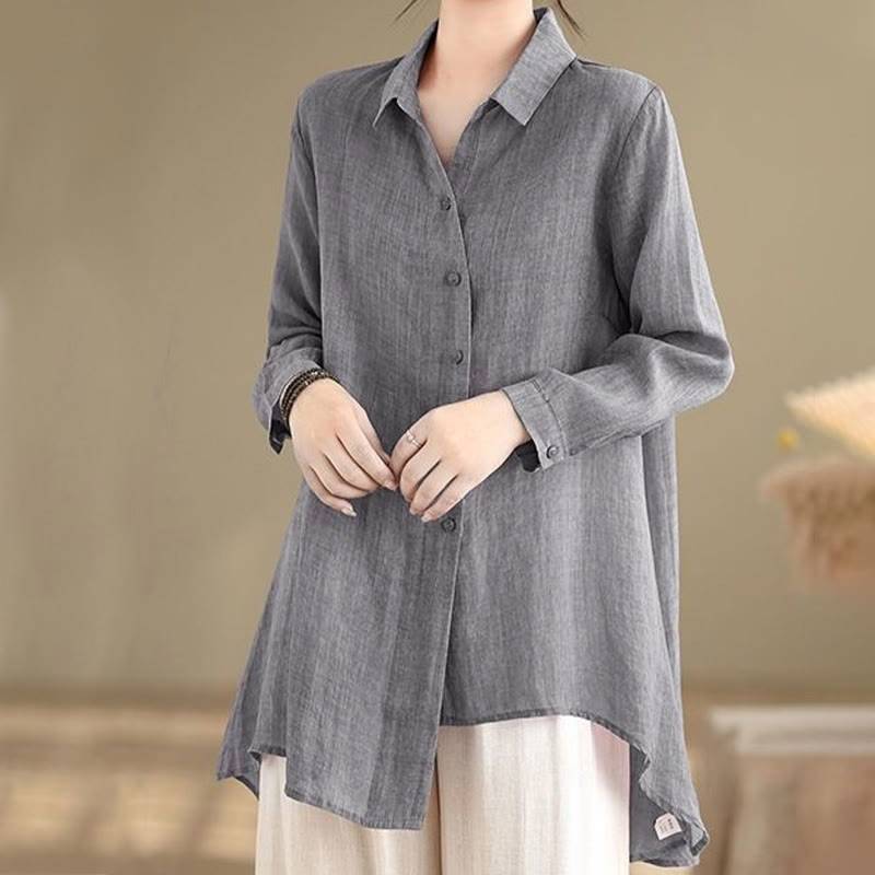 Tactile Cotton Asymmetric Button Grounding Shirt