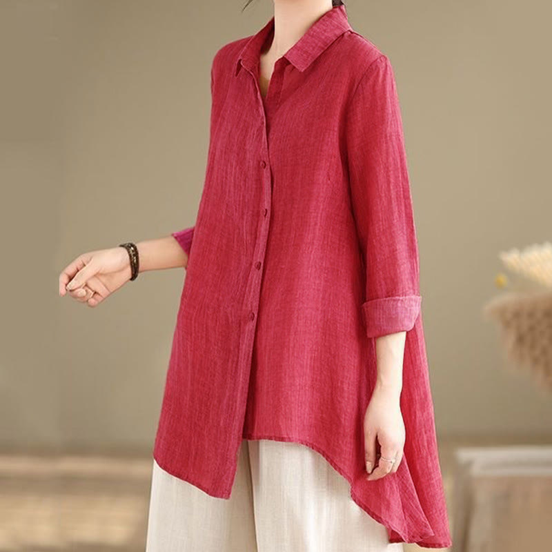Tactile Cotton Asymmetric Button Grounding Shirt