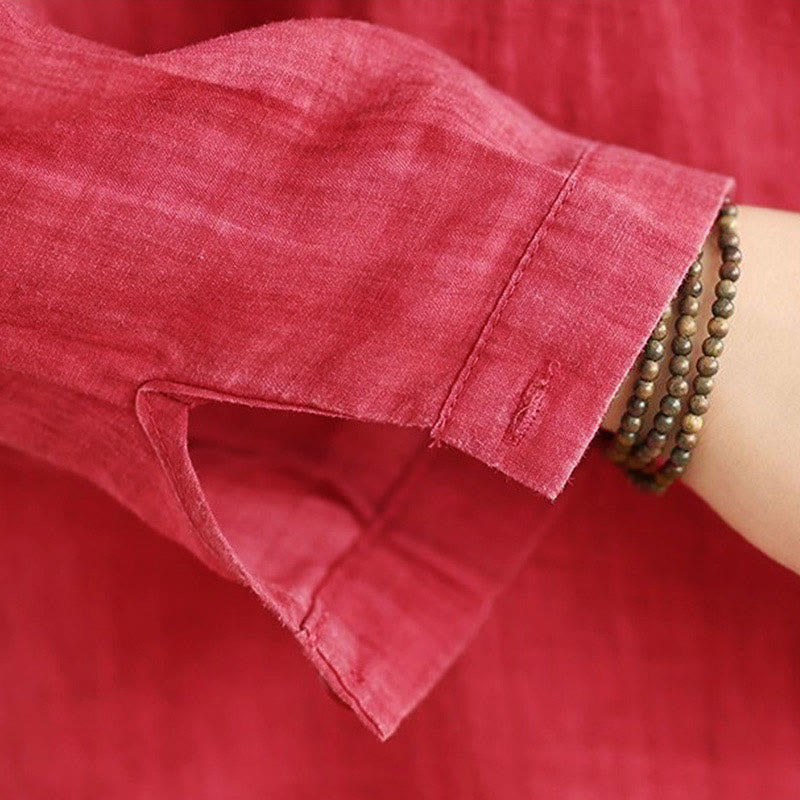 Tactile Cotton Asymmetric Button Grounding Shirt