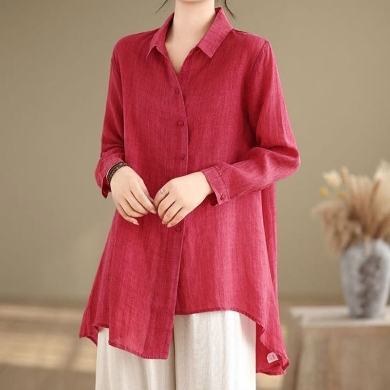 Tactile Cotton Asymmetric Button Grounding Shirt
