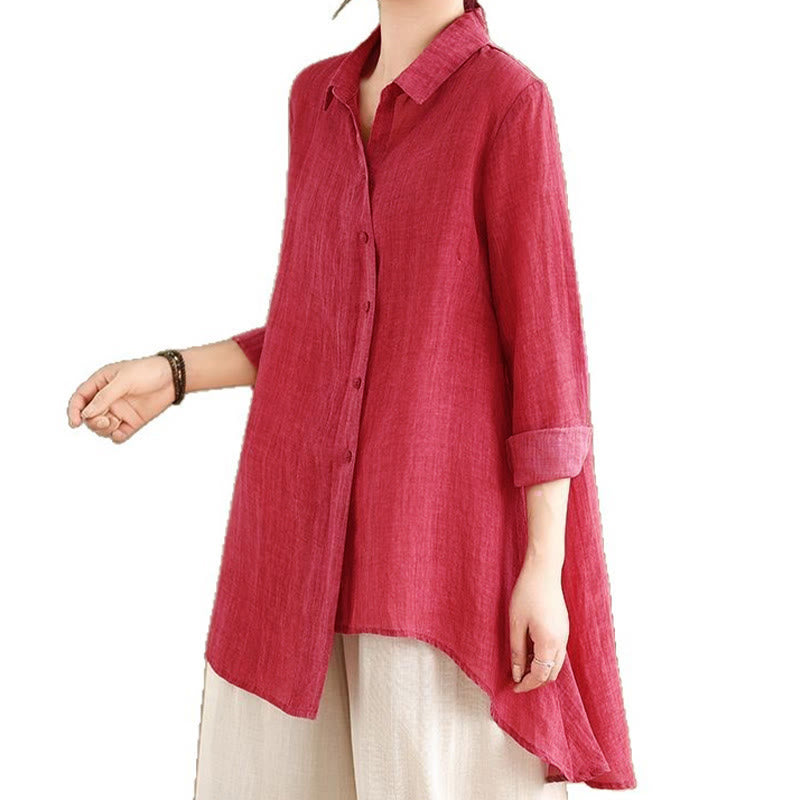 Tactile Cotton Asymmetric Button Grounding Shirt
