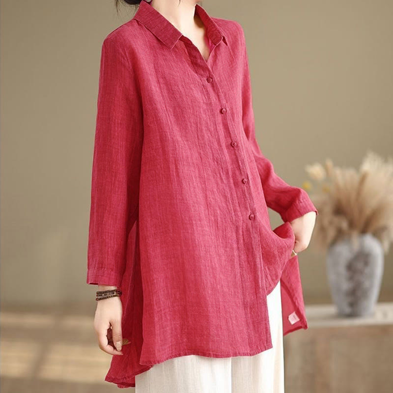 Tactile Cotton Asymmetric Button Grounding Shirt