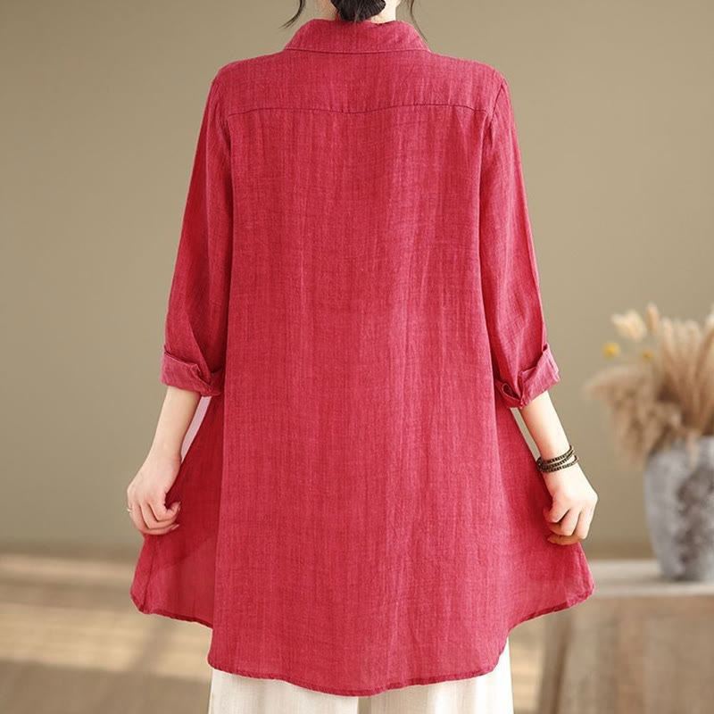 Tactile Cotton Asymmetric Button Grounding Shirt
