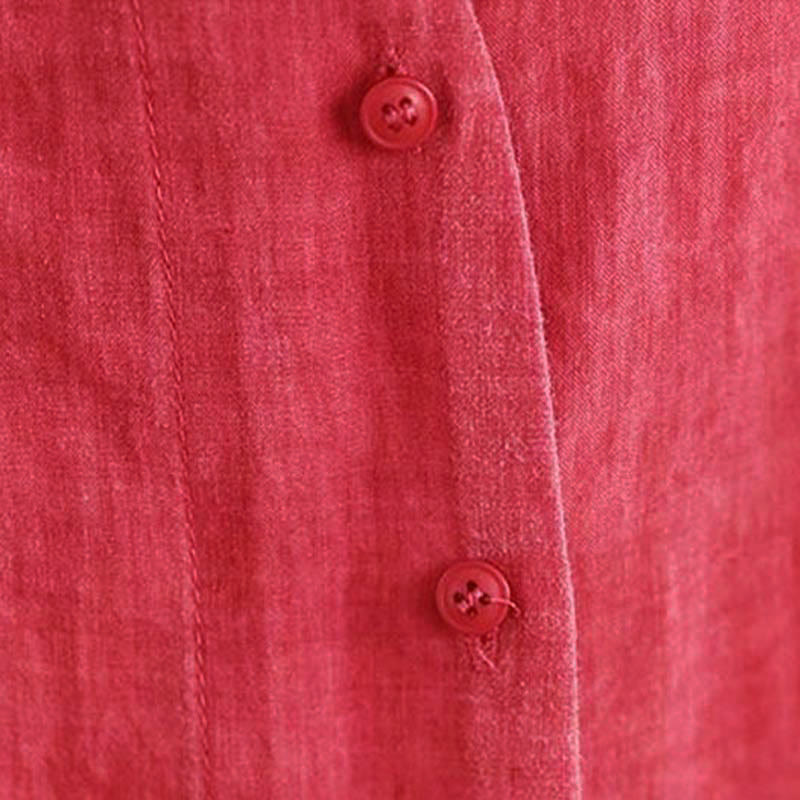 Tactile Cotton Asymmetric Button Grounding Shirt