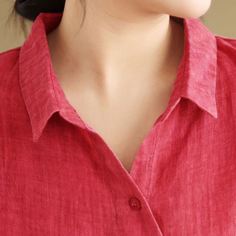 Tactile Cotton Asymmetric Button Grounding Shirt