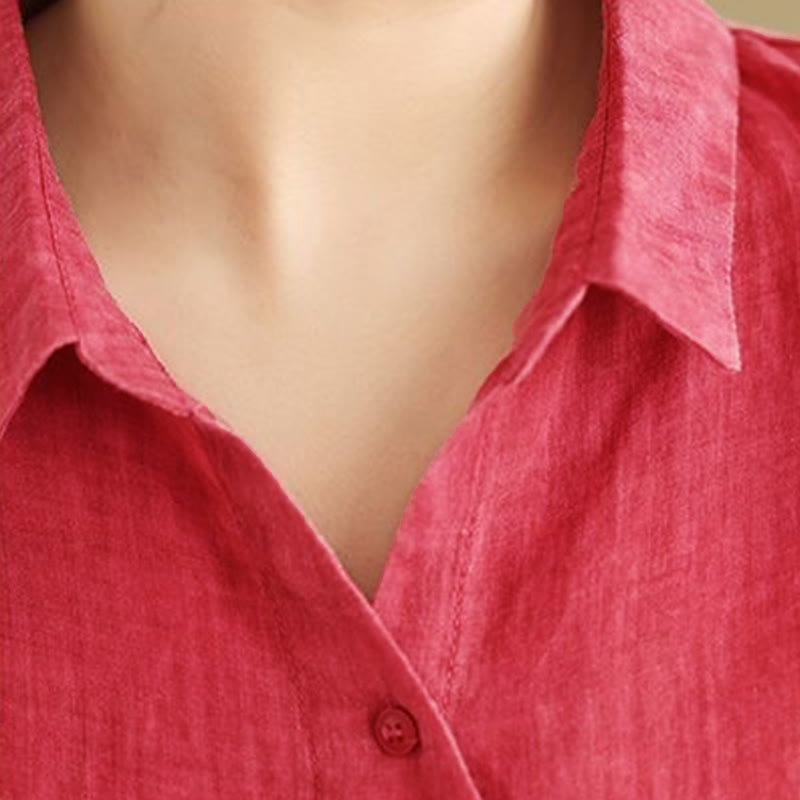 Tactile Cotton Asymmetric Button Grounding Shirt