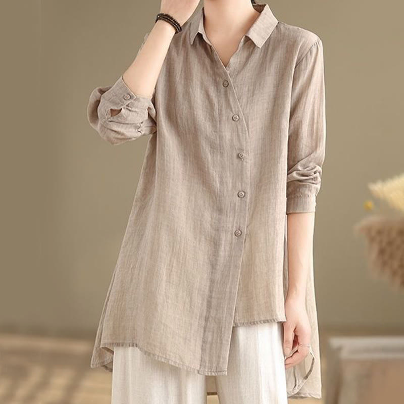Tactile Cotton Asymmetric Button Grounding Shirt