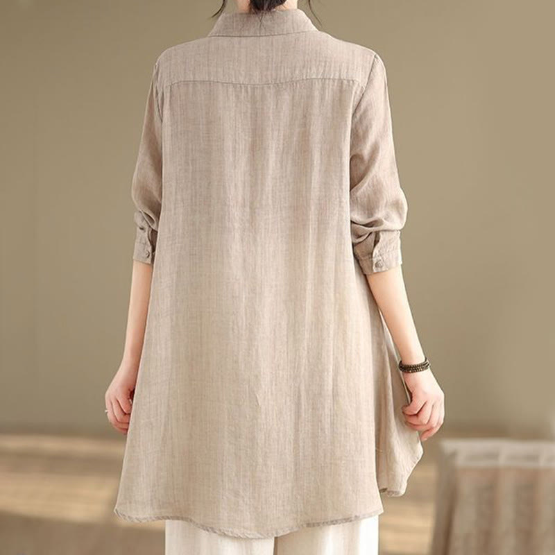Tactile Cotton Asymmetric Button Grounding Shirt
