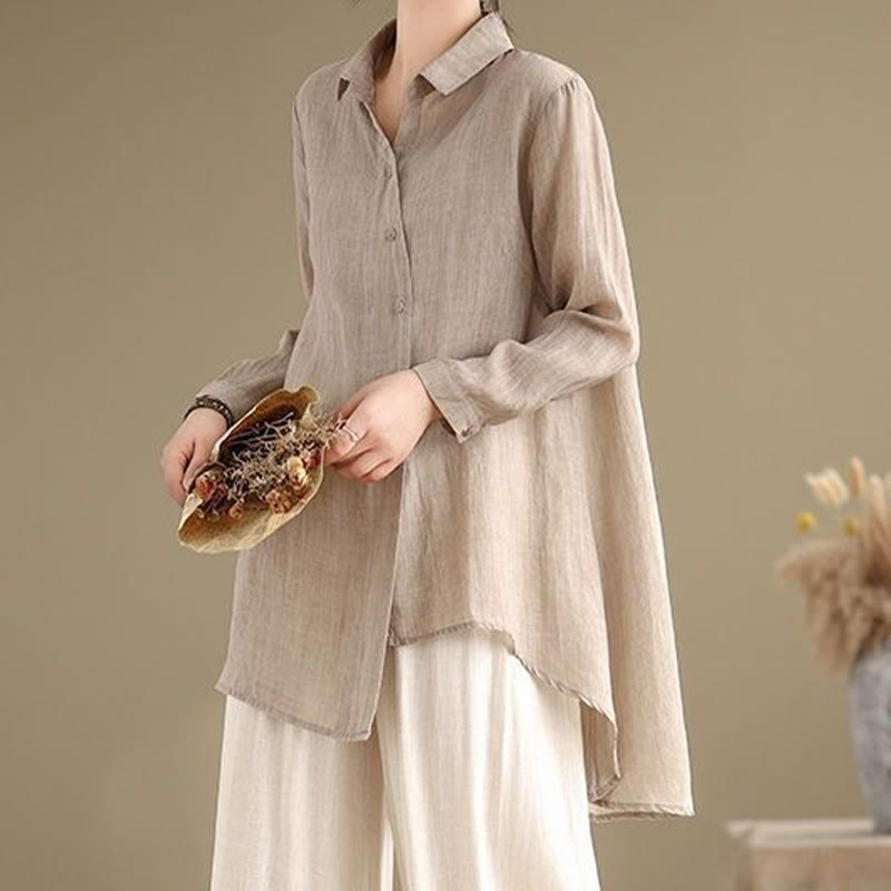 Tactile Cotton Asymmetric Button Grounding Shirt