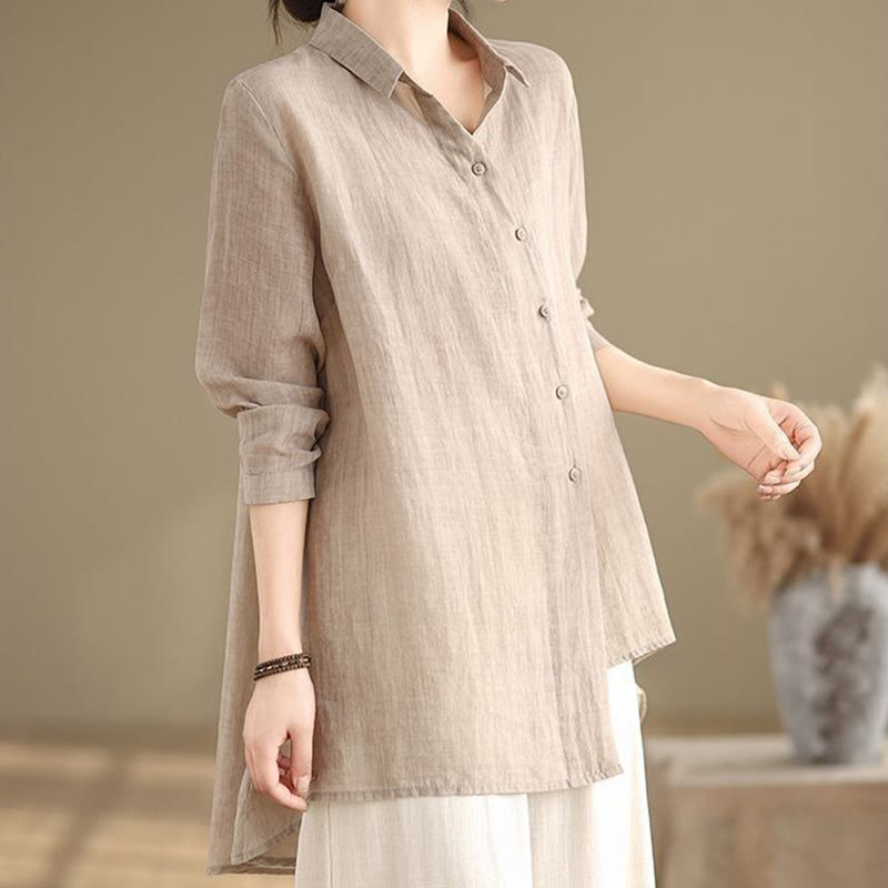 Tactile Cotton Asymmetric Button Grounding Shirt