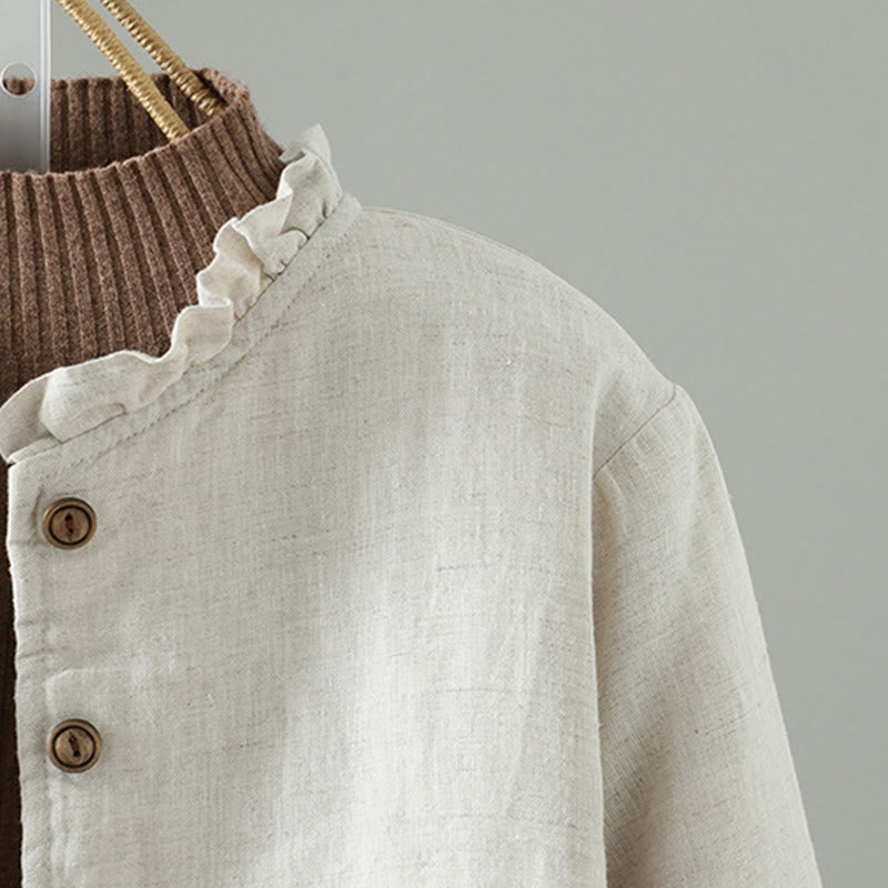 Natural Cotton Slim-Fit Crew Neck Long Sleeve Jacket