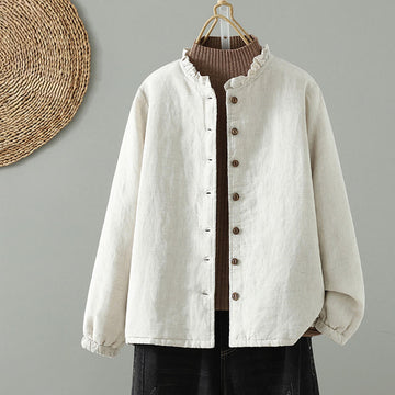 Natural Cotton Slim-Fit Crew Neck Long Sleeve Jacket