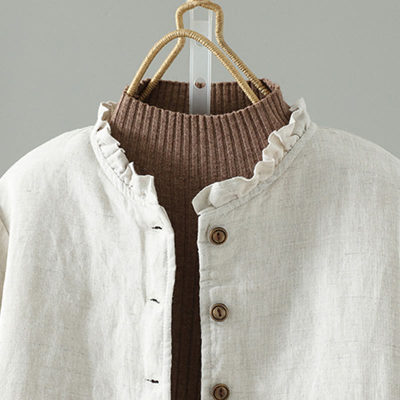 Natural Cotton Slim-Fit Crew Neck Long Sleeve Jacket