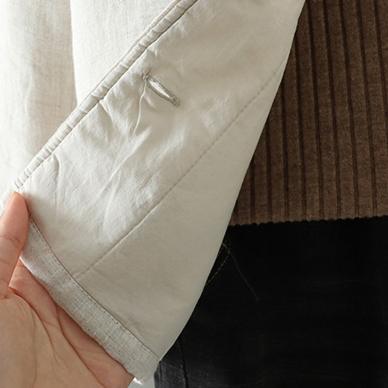 Natural Cotton Slim-Fit Crew Neck Long Sleeve Jacket