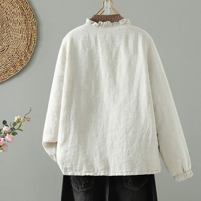 Natural Cotton Slim-Fit Crew Neck Long Sleeve Jacket