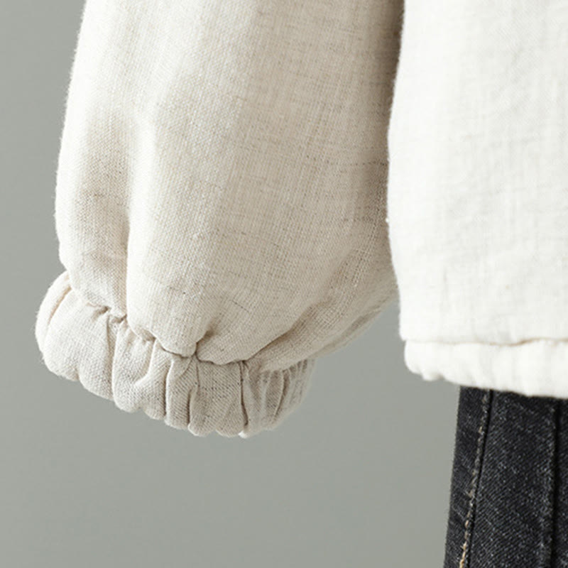 Natural Cotton Slim-Fit Crew Neck Long Sleeve Jacket