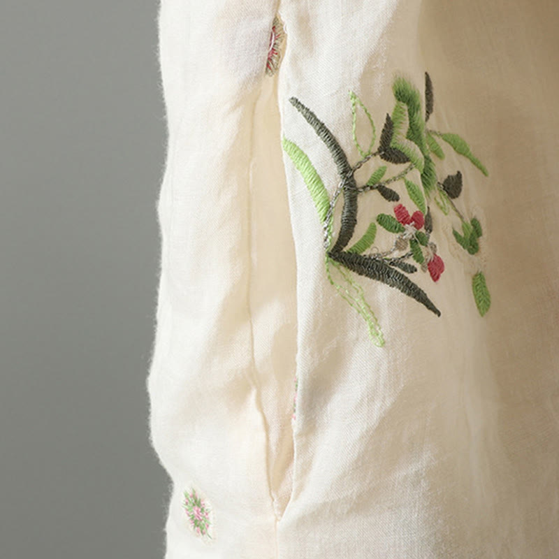Embroidered Cotton Padded Stand Collar Mindful Jacket