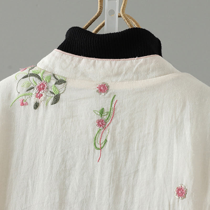 Embroidered Cotton Padded Stand Collar Mindful Jacket