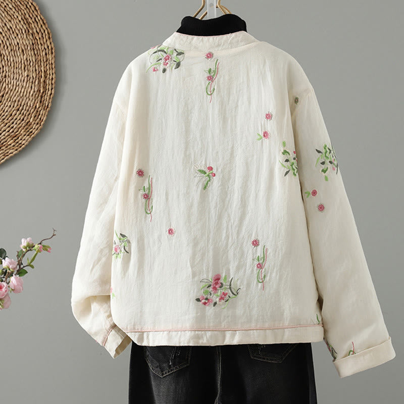 Embroidered Cotton Padded Stand Collar Mindful Jacket