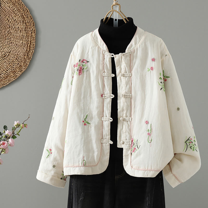 Embroidered Cotton Padded Stand Collar Mindful Jacket