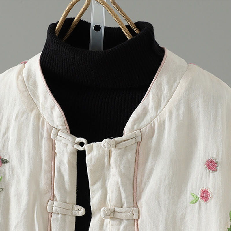 Embroidered Cotton Padded Stand Collar Mindful Jacket
