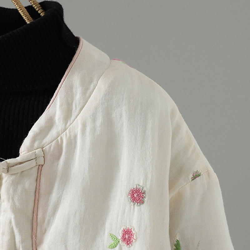 Embroidered Cotton Padded Stand Collar Mindful Jacket