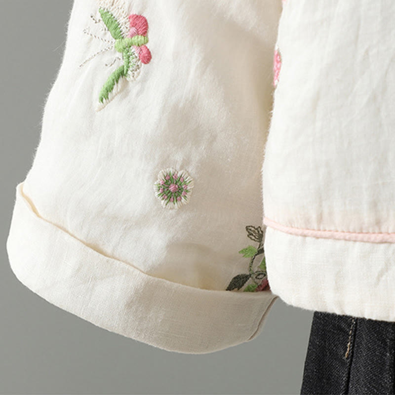 Embroidered Cotton Padded Stand Collar Mindful Jacket
