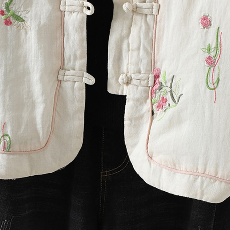Embroidered Cotton Padded Stand Collar Mindful Jacket