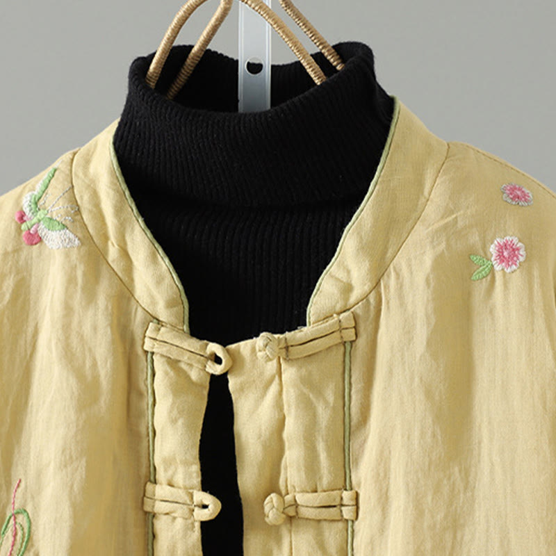 Embroidered Cotton Padded Stand Collar Mindful Jacket