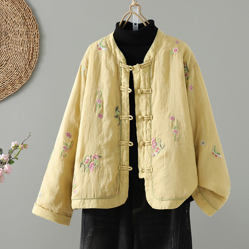 Embroidered Cotton Padded Stand Collar Mindful Jacket