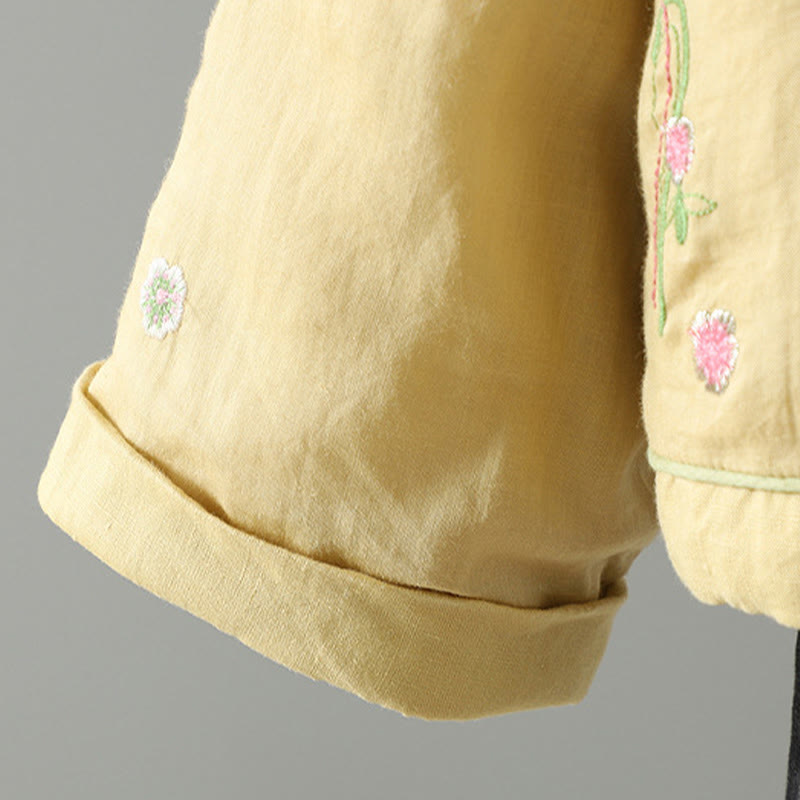 Embroidered Cotton Padded Stand Collar Mindful Jacket