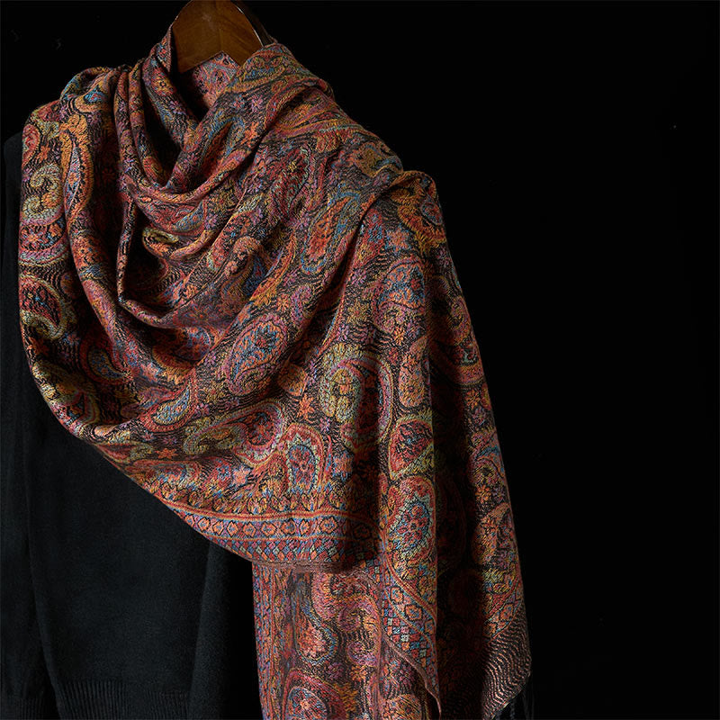 Spring Purple Cashew Flower Pattern Tassel Soft Scarf Shawl