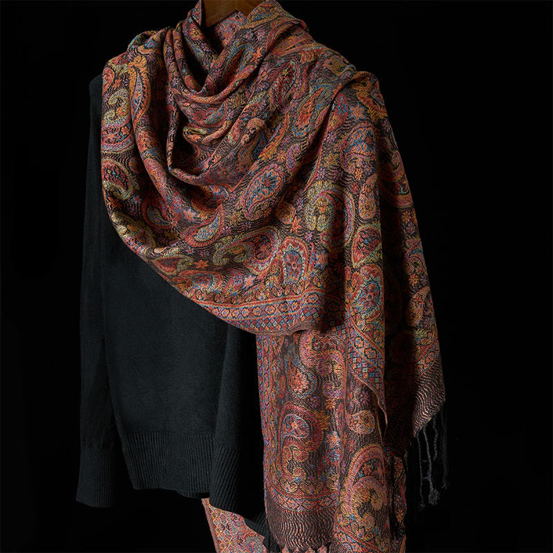 Spring Purple Cashew Flower Pattern Tassel Soft Scarf Shawl