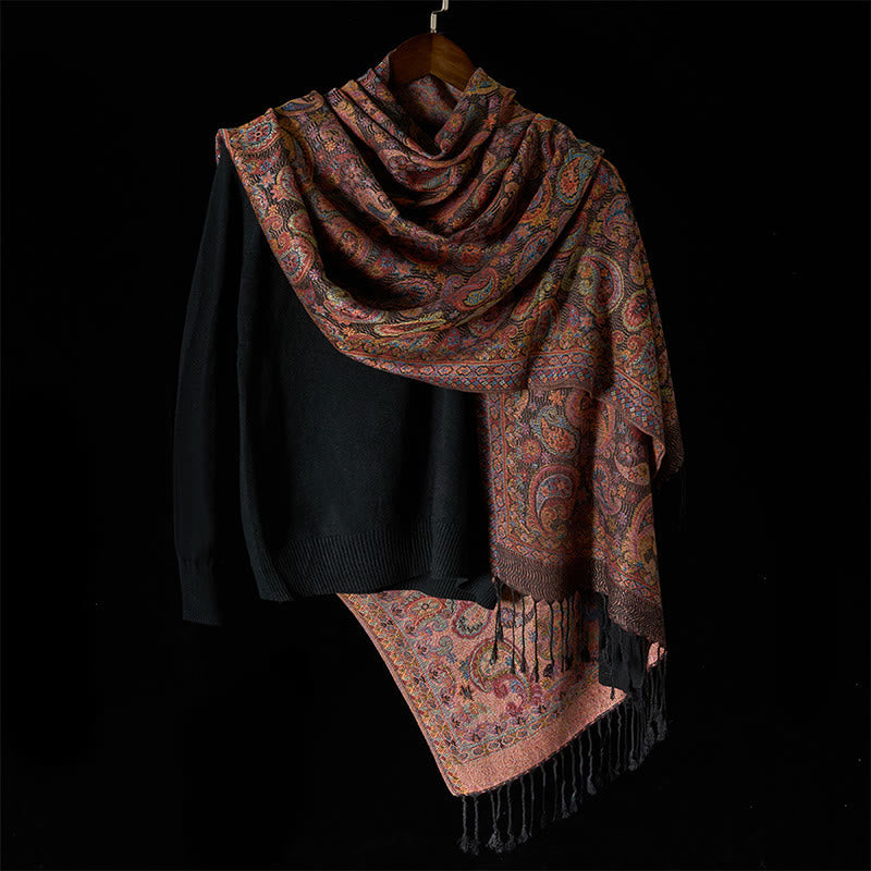 Spring Purple Cashew Flower Pattern Tassel Soft Scarf Shawl