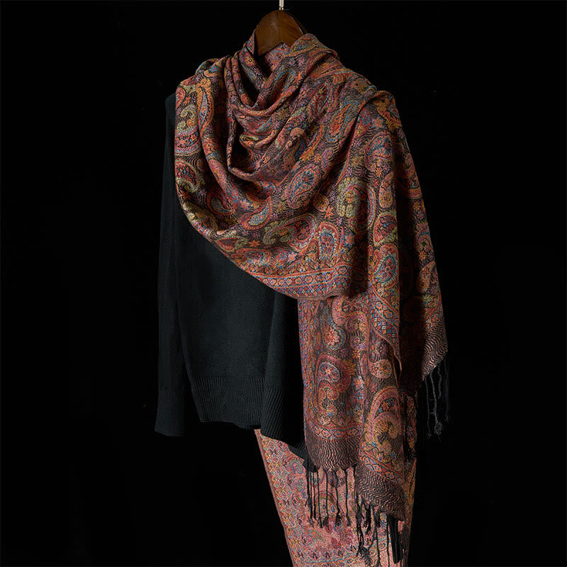 Spring Purple Cashew Flower Pattern Tassel Soft Scarf Shawl