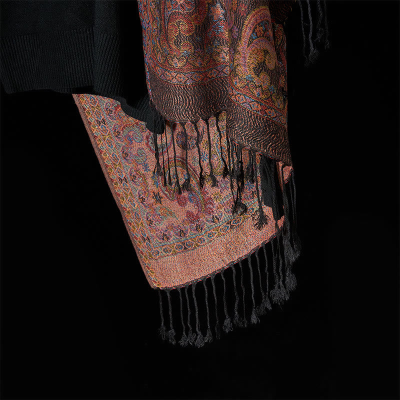 Spring Purple Cashew Flower Pattern Tassel Soft Scarf Shawl