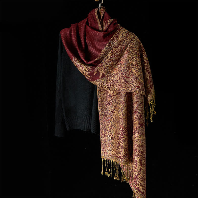 Tactile Botanical Knit Tasseled Meditation Shawl