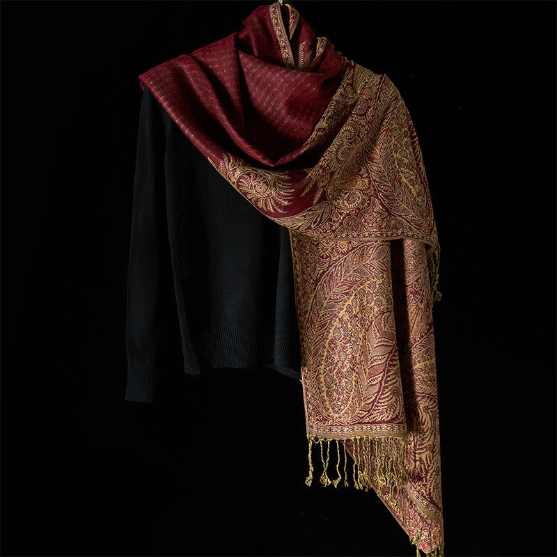 Tactile Botanical Knit Tasseled Meditation Shawl