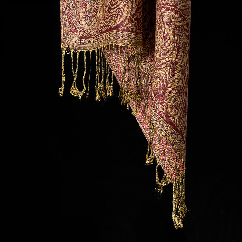 Tactile Botanical Knit Tasseled Meditation Shawl