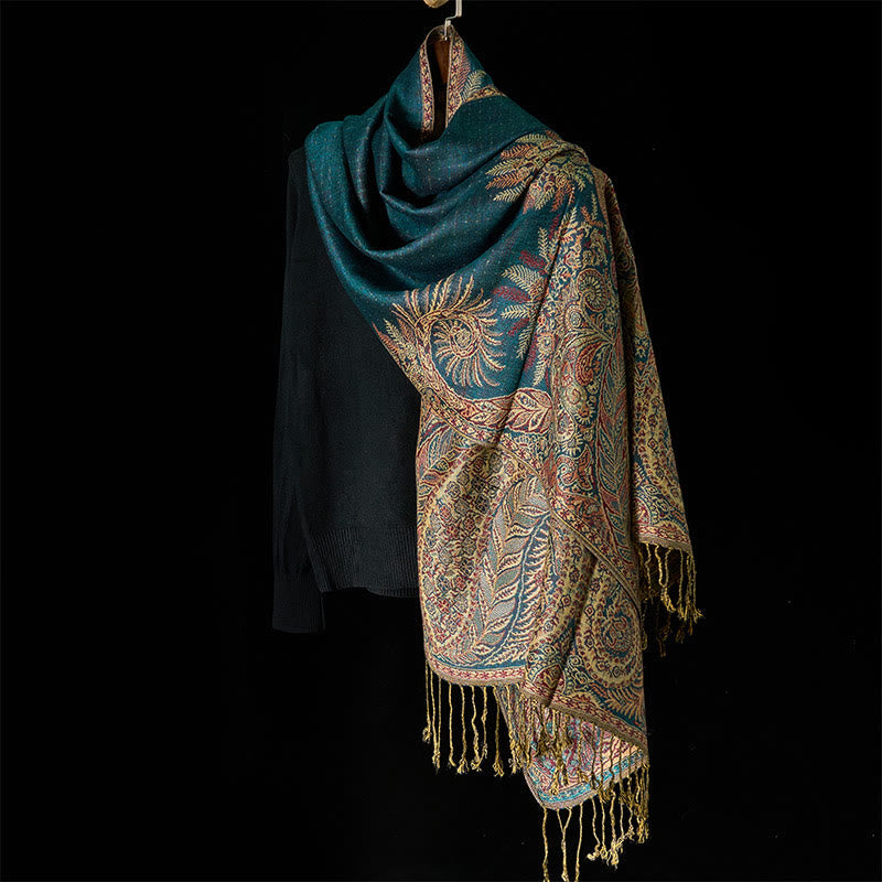 Tactile Botanical Knit Tasseled Meditation Shawl